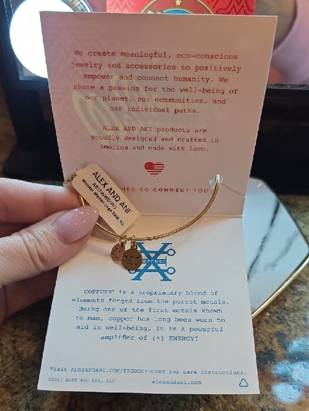 Alex and Ani Gold Wonder Woman Enamel Charm Bangle - Blue, Red - Picture 3 of 5
